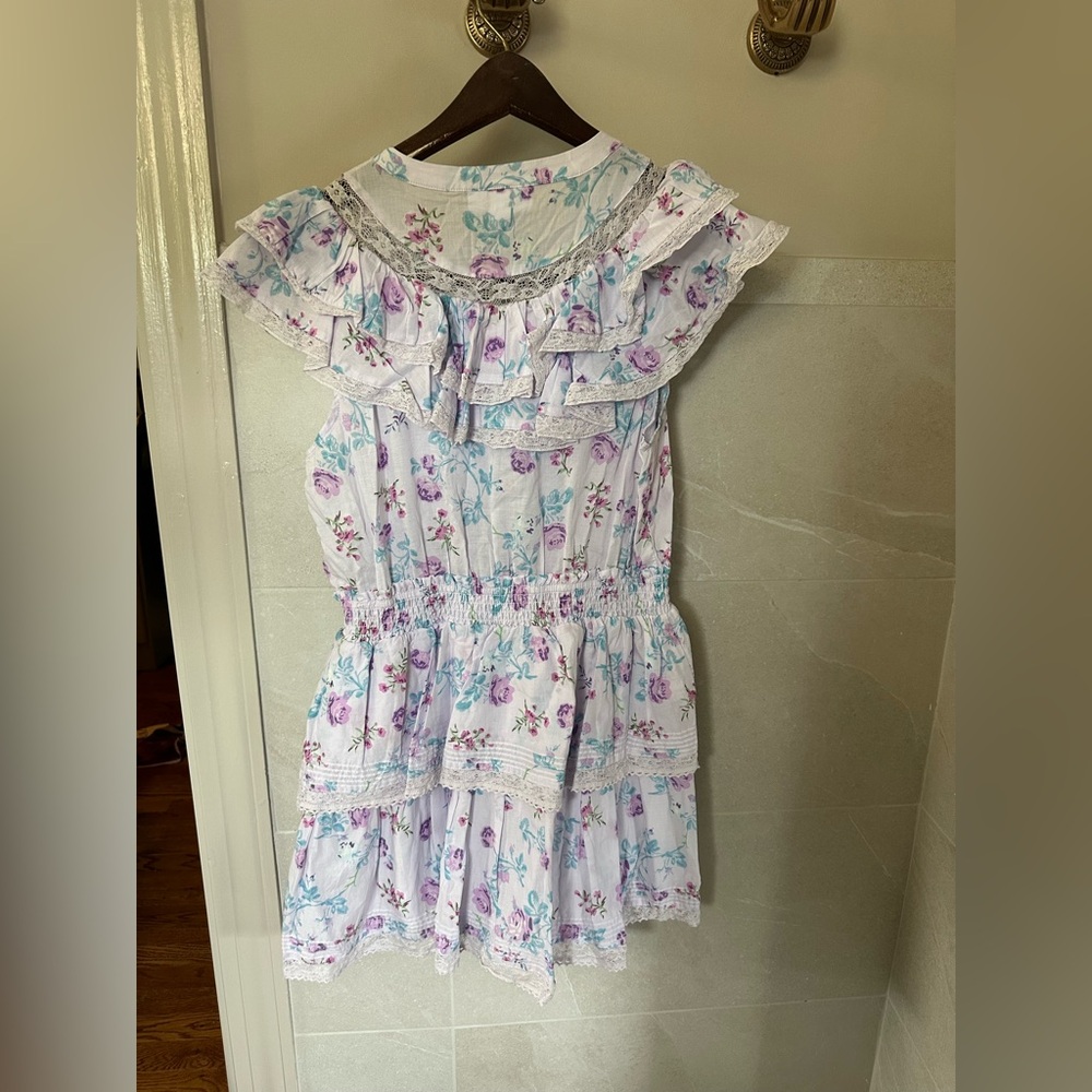 White and Purple Ruffled Tiered Sundress